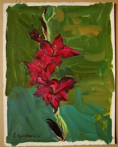 Flowers Red Purple Green - B. Bap 2010 Ukrainian Vibrant Floral | Signed Contemporary